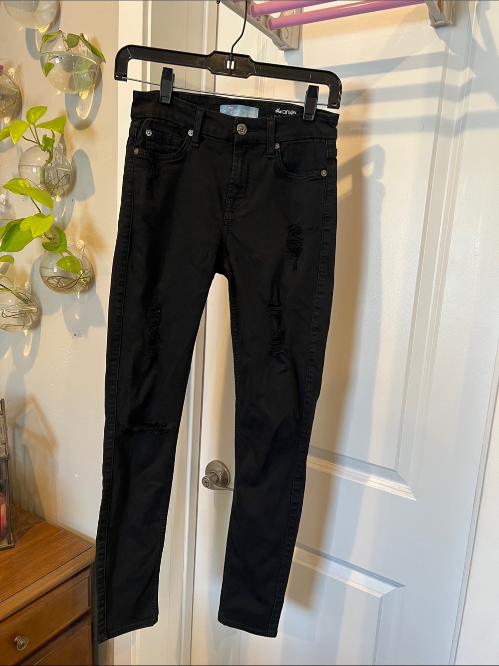 7 For All Mankind Black Ripped Skinny Jeans